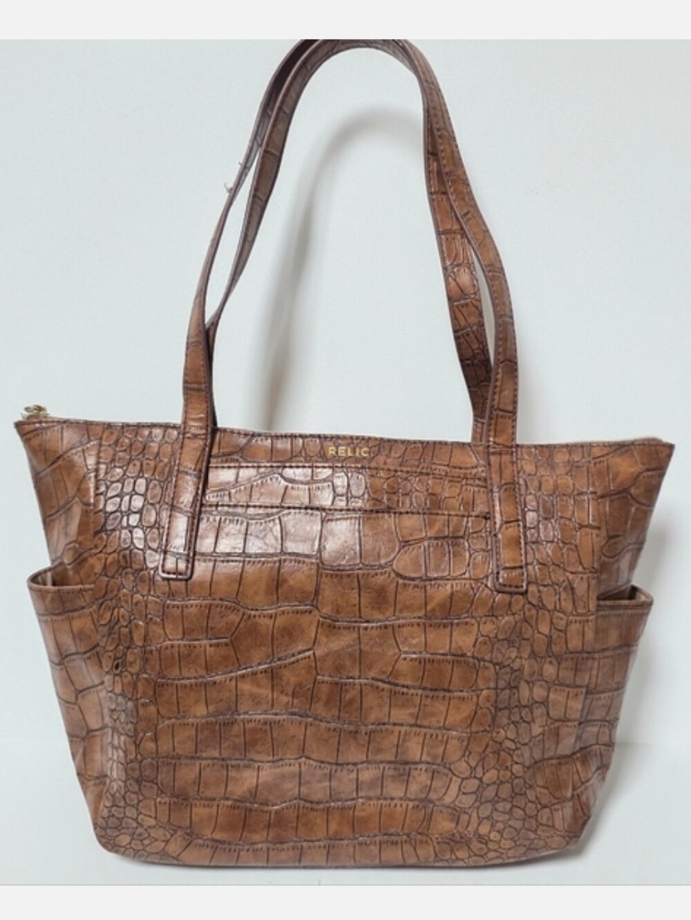 Relic Tan Crocodile-Patterned Tote Bag Shoulder Bag Purse Faux Leather